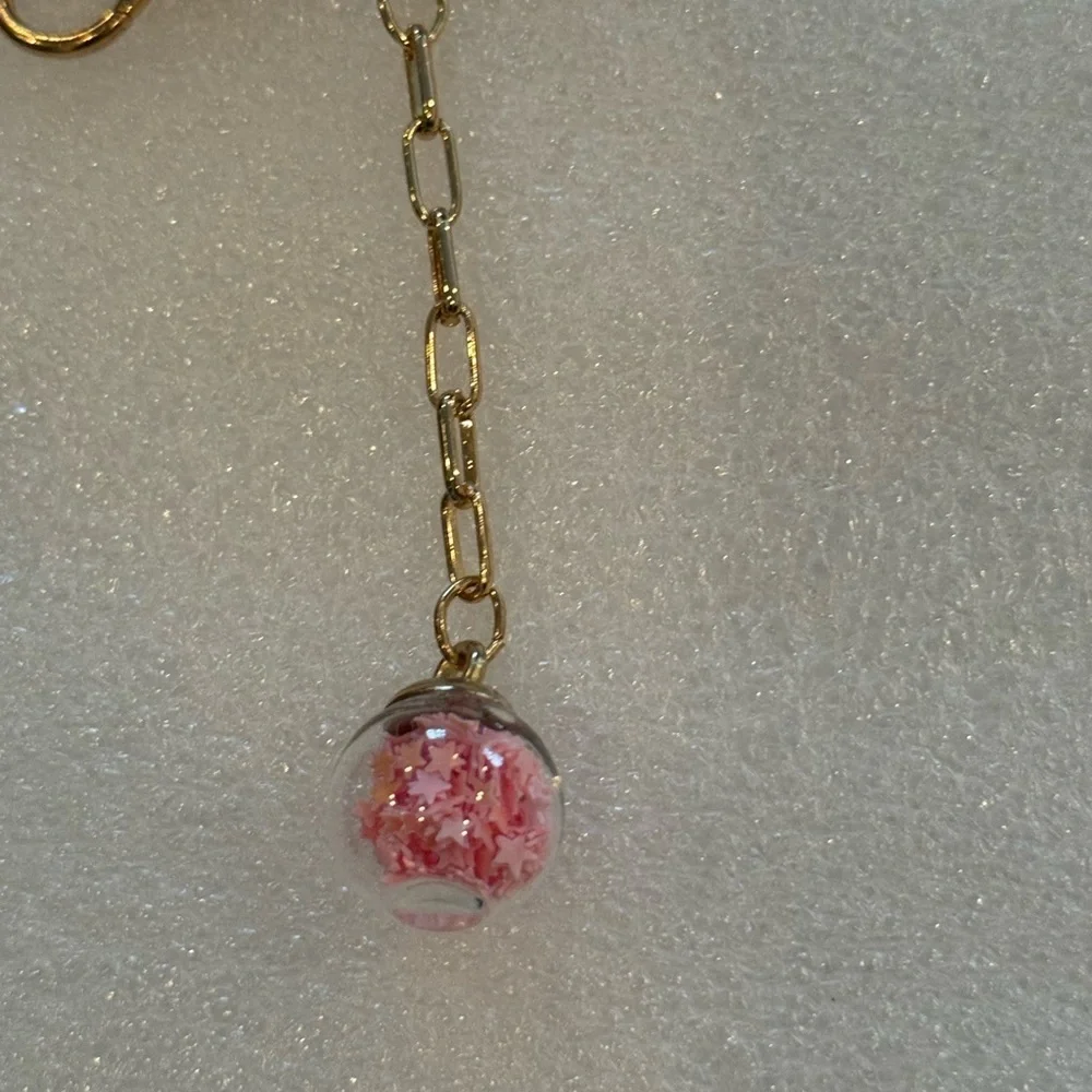 Blush Pink Tassel Keychain w/Glitter Hearts & Sprinkle Globe Charm -New -Unique